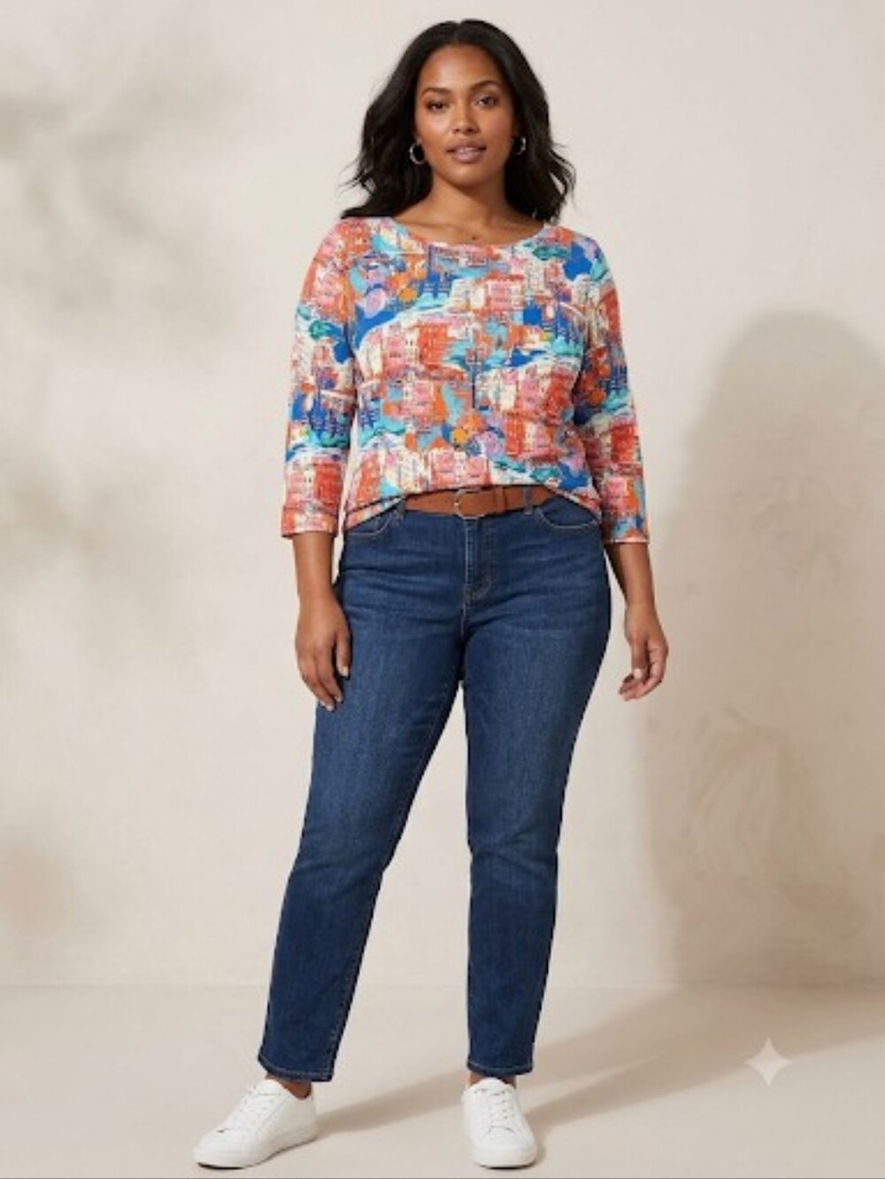 Peck & Peck Petite XL 3/4 Sleeve Top Italian Art Canals Florals Casual NWT